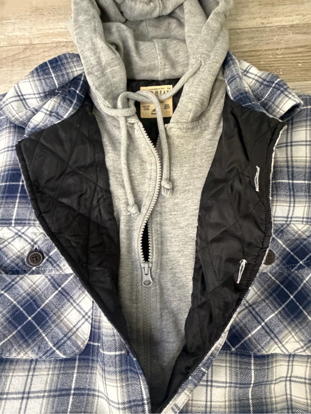 RedHead Mens Large Hooded Flannel Shirt Jacket Plaid Quilted Lined Shacket EUC - Picture 6 of 10